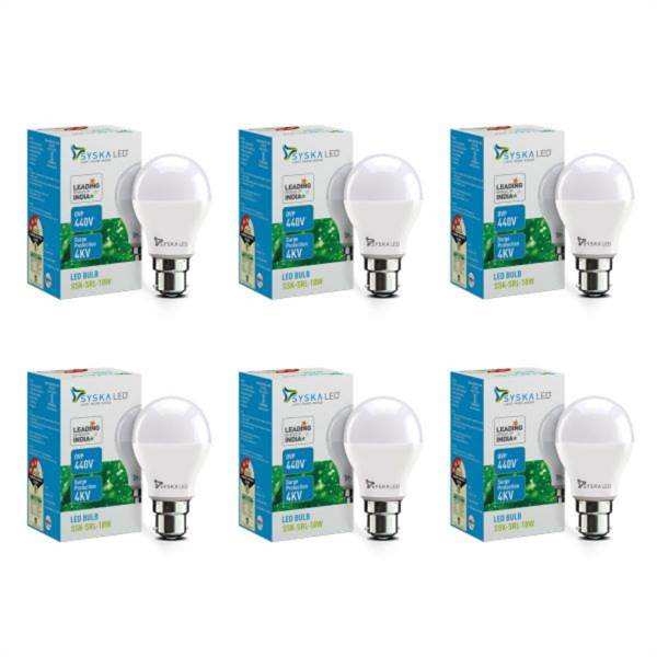 SYSKA 18W LED Bulbs with Life Span Up To 50000 Hours- (White)- Pack of 6